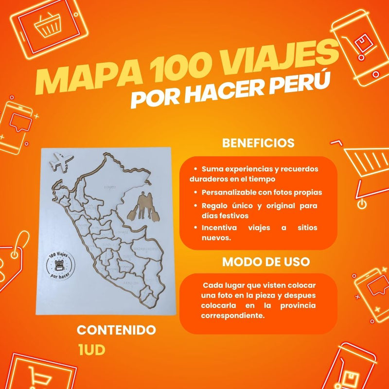 Mapa 100 Viajes por Hacer en Perú - Guía de Aventuras Imperdibles